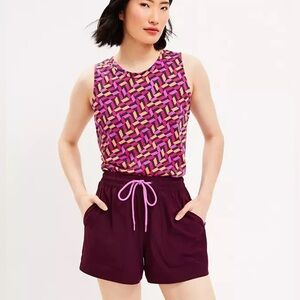 LOFT Lou & Grey Colorblock Wanderweave Drawstring Shorts 603528 Italian Plum M